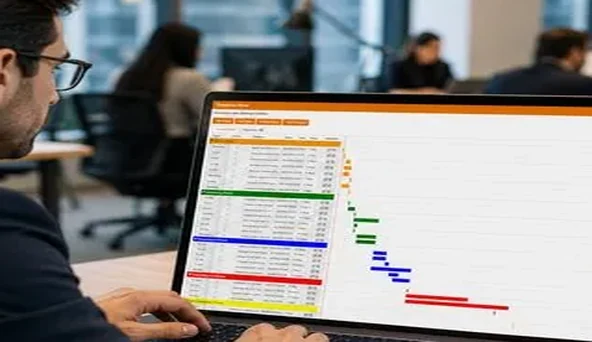 Workflow automation timeline on a laptop