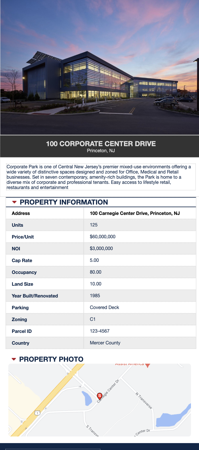 RealBlast auto-built office for-sale property flyer