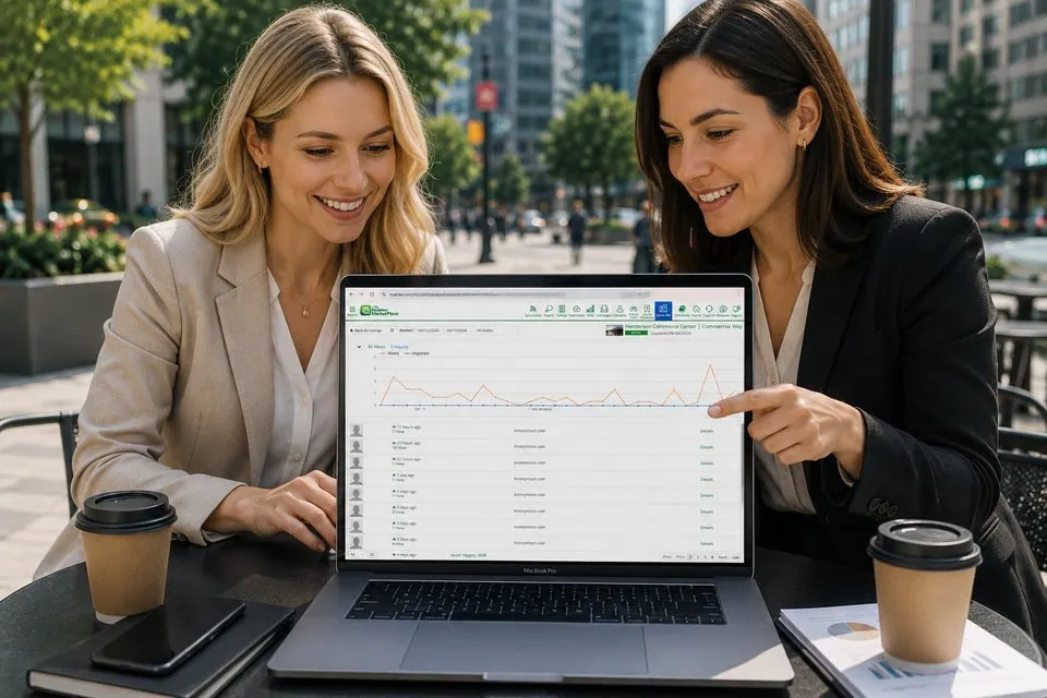 Team analyzing listing performance metrics on a laptop