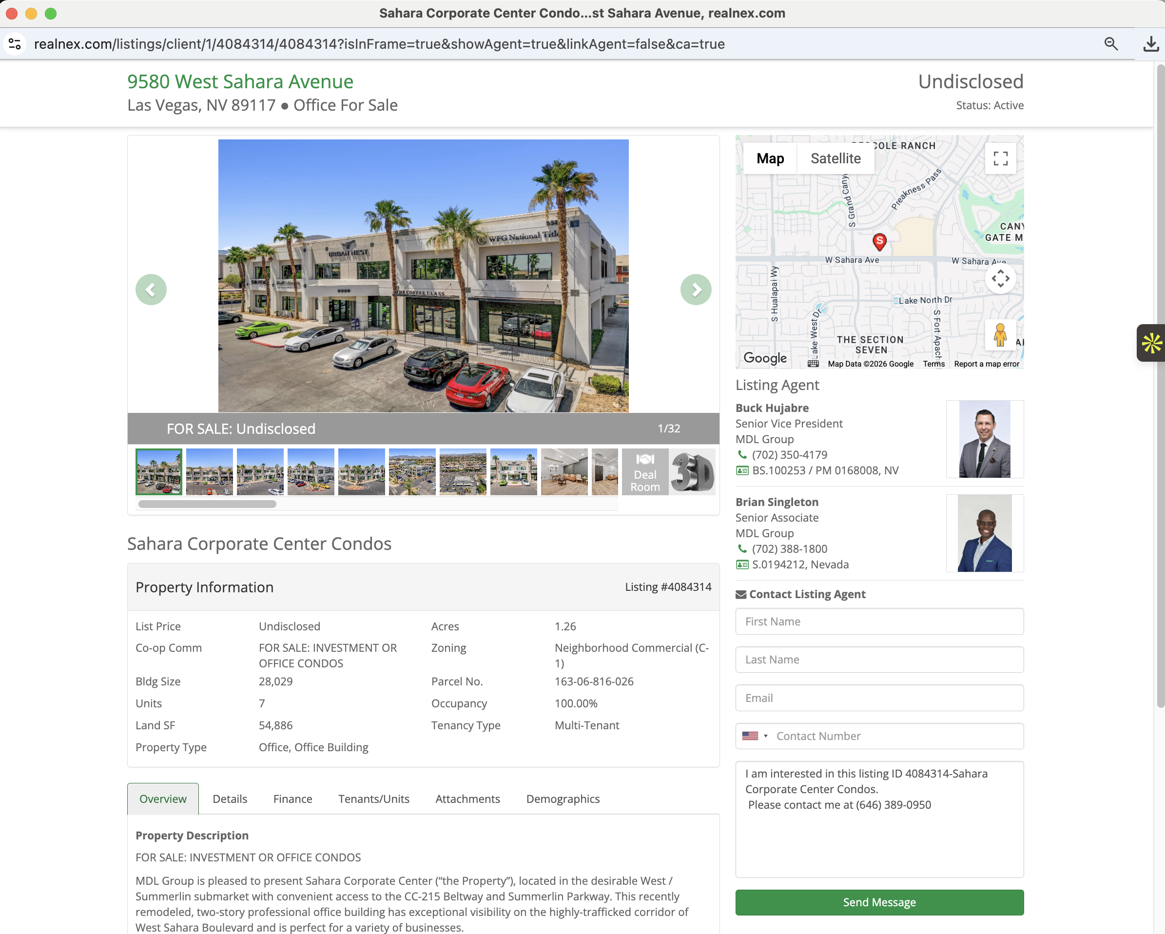 MP Direct property listing detail page with photos, map, and agent contact