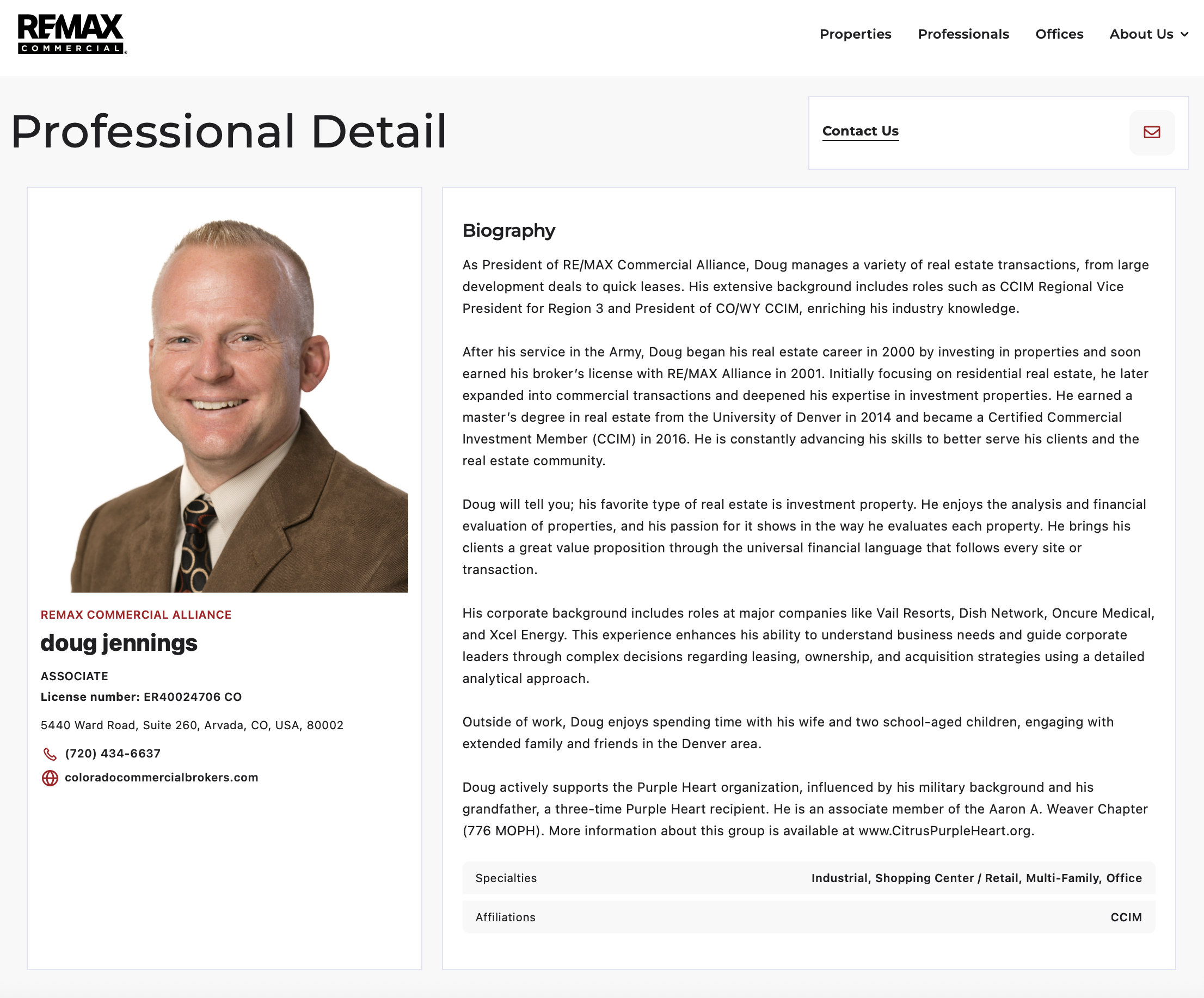 MP Premier branded agent profile page with biography and contact details