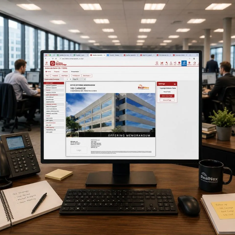 RealNex MarketEdge financial analysis integrated in RealNex Navigator for commercial real estate brokers