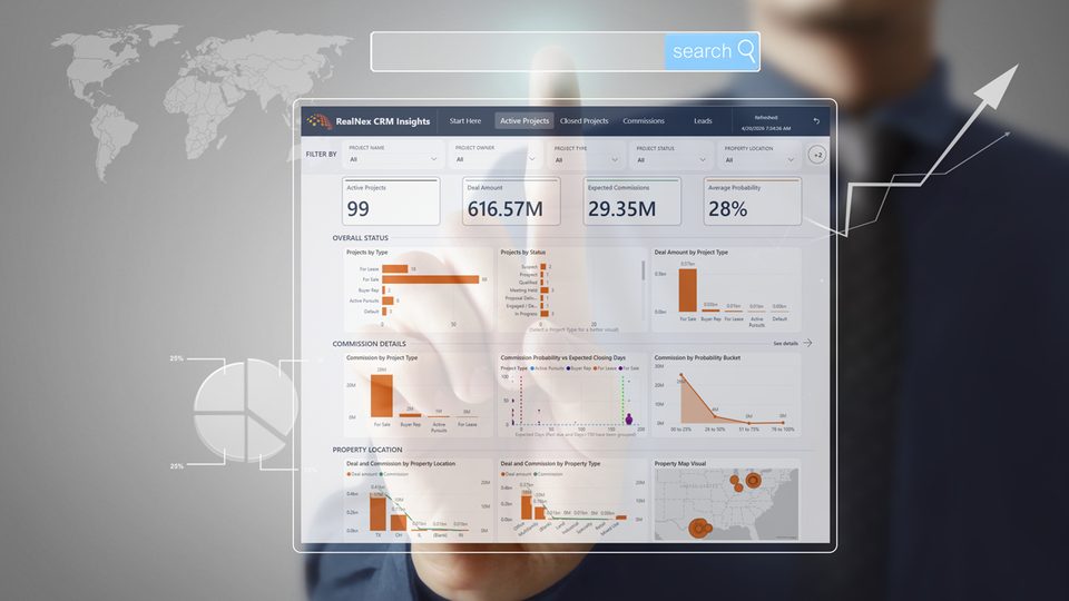 Commercial real estate brokerage leader reviewing firm performance and team pipeline in RealNex platform