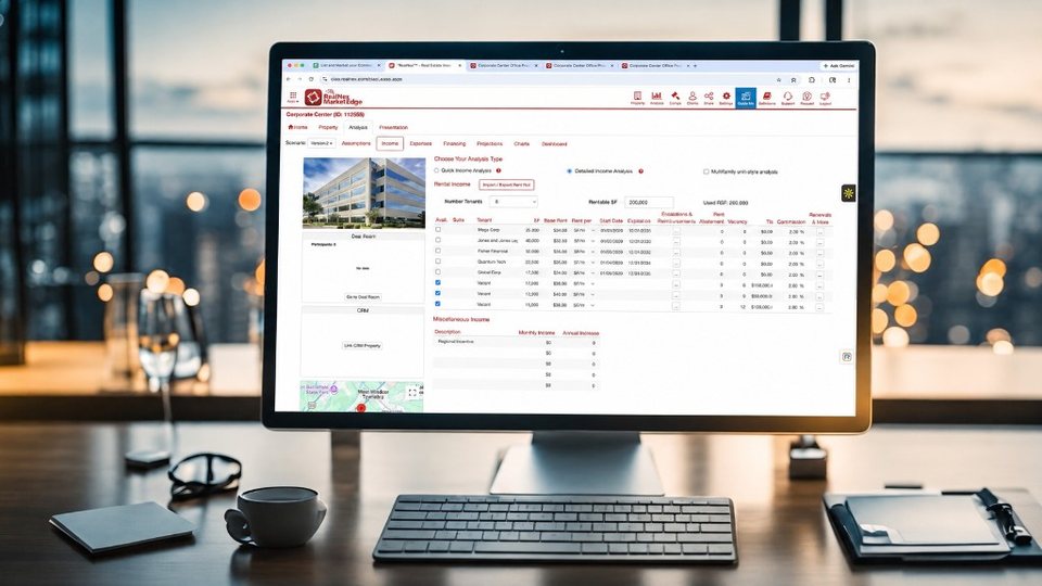 RealNex MarketEdge rent roll and income analysis dashboard