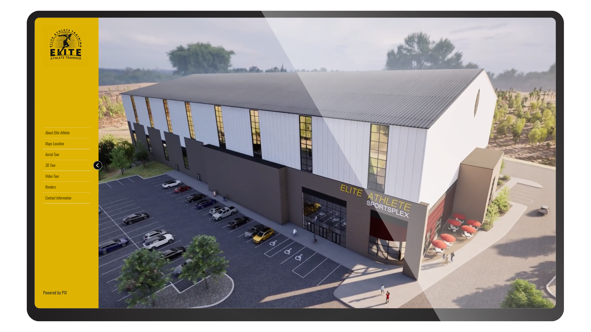 RealNex Visuals 3D building rendering and interactive property microsite shown on a tablet.